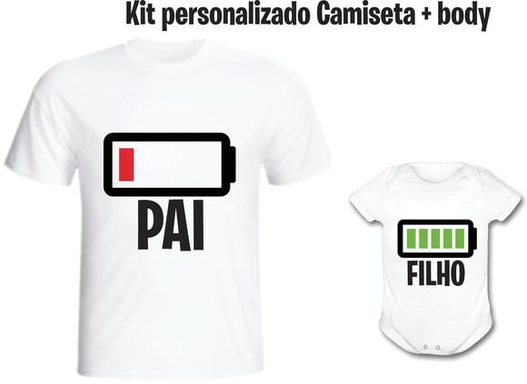 Camiseta Pai Ou Mãe Bateria Gasta + Body Ou Camiseta Infanti
