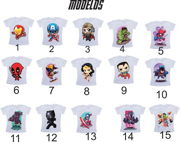 Camiseta Infantil Adulto Heróis Marvel e Dc - Escolha o seu