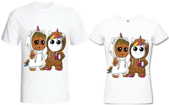 Camiseta Unicórnio e Groot