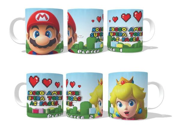 Caneca Mario e Peach - kit com 02 canecas - Namorados