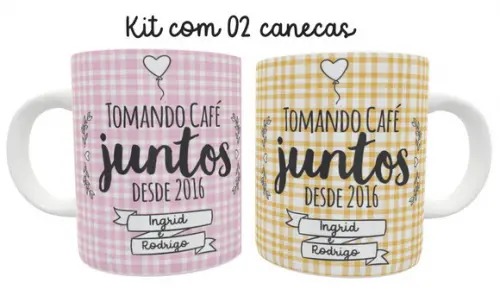 Caneca Tomando Café Juntos Desde... Personalizada Kit C/02