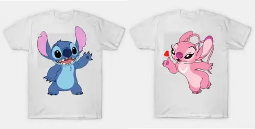 Camiseta Stitch e Angel Kit com 02 Camisetas