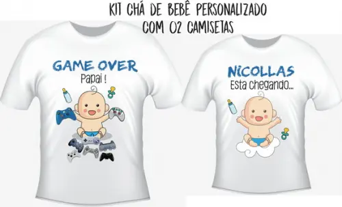 Camiseta Chá De Bebê - Kit/02 Camisetas Papai Game Over