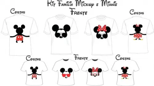 Camiseta Mickey e Minnie Kit /04 Camisetas - Personalizadas