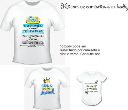 Camiseta Papai e Filhos - Dia dos Pais - Kit com 3
