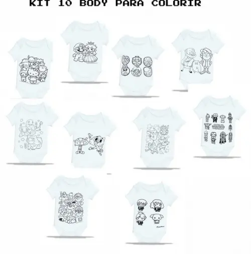 Kit 10 Body Bebê e Temática Geek para Colorir