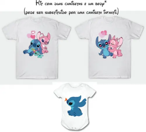 Kit 02 Camisetas + Body para Bebê Stitch e Angel