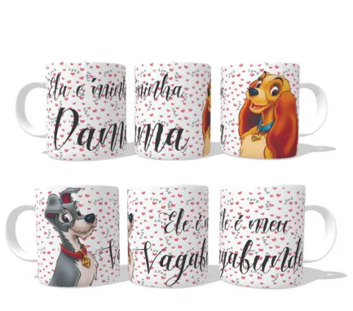 Caneca Dama e o Vagabundo Casal Kit com 2 Canecas