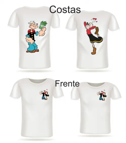 Camiseta Casal Popeye e Olivia Palito Kit com 02