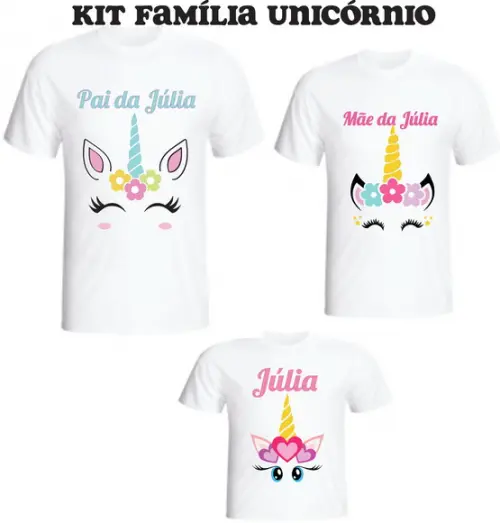 Camiseta Unicórnio - Kit Família C/03 Camisetas