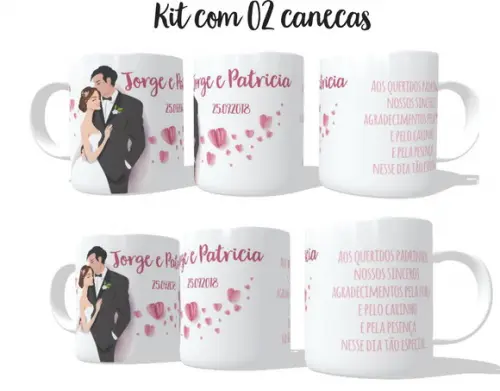 Caneca Presente Padrinhos Casamento Kit C/02 Agradecimento