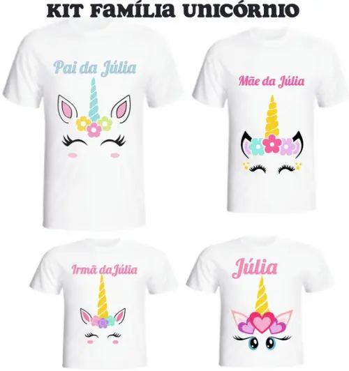 Camiseta Unicórnio - Kit Família C/04 Camisetas