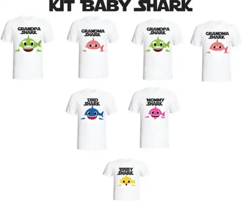 Camiseta Baby S.h.a.r.k Kit /07 Camisetas - Família Tubarão