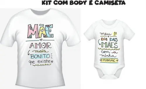 Camiseta Meu Primeiro Dia Das Mães Kit Com/02 Body Menino