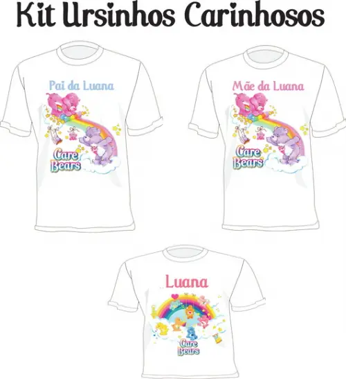 Camiseta Ursinhos Carinhosos Care Bears- Festa - Kit Com 03