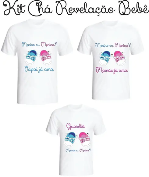 Camiseta Chá Bebê/Revelação - Sapatinhos - Kit c/3 camisetas