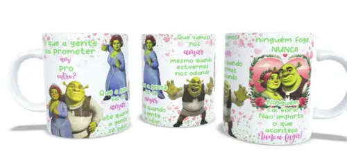 Caneca Shrek e Fiona Nunca Fugir