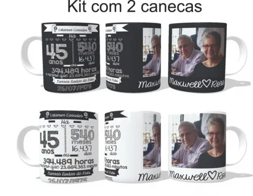 Caneca Casal Contagem Dias Juntos Kit c/02