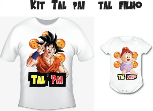 Camiseta + Body Tal Pai Tal Filho Goku e Baby Gohan