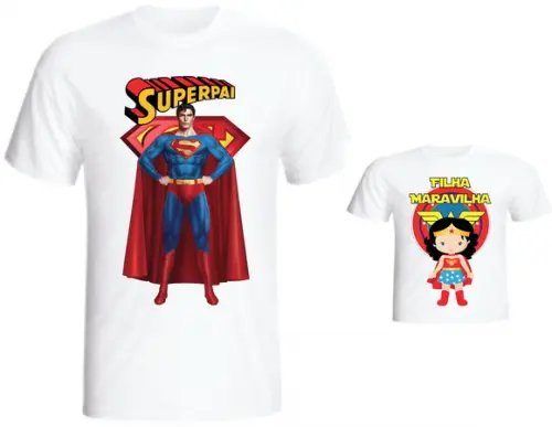 Camiseta Super Pai e Filha Maravilha - Superman Kit C/02