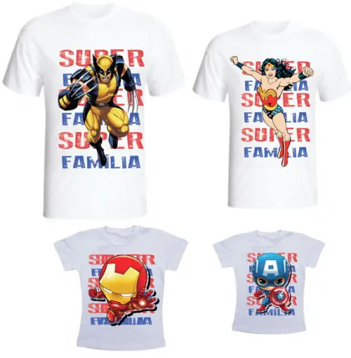 Camiseta Familia De Heróis Kit /04 Camisetas - Personalizada