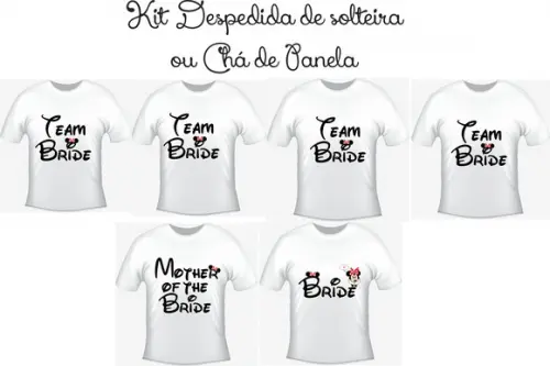 Camisetas Kit/ 06 - Team Bride - Noiva, Mãe e Madrinhas