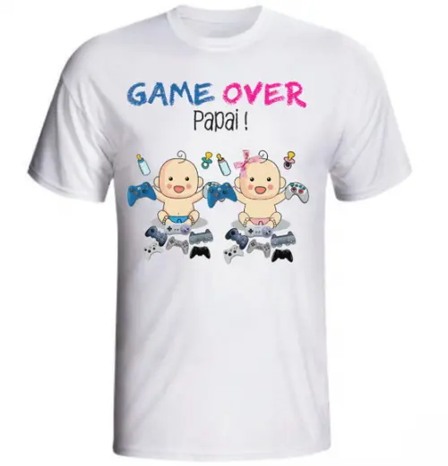Camiseta Papai Game Over - Menino ou Menina Chá Revelação