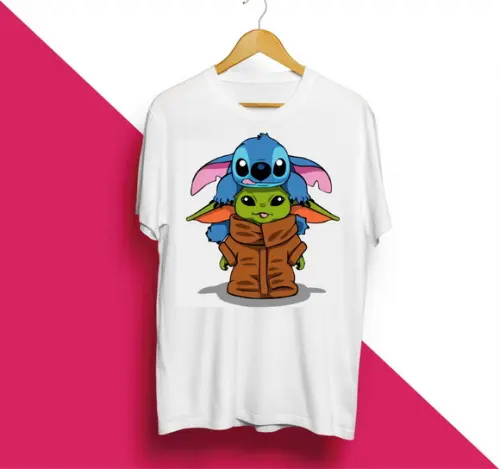 Camiseta Baby Yoda And Stitch Kawaii Mode