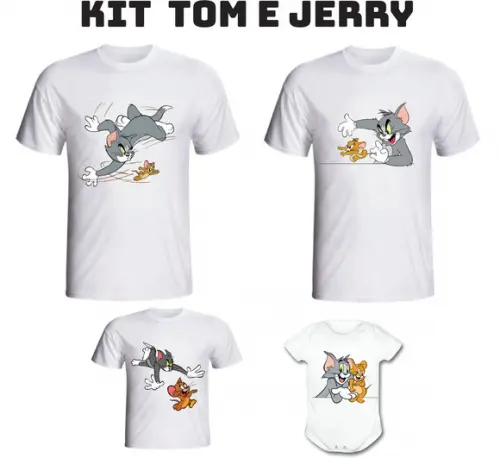 Kit Família Tom And Jerry c/ 3 Camisetas + Body Bebe