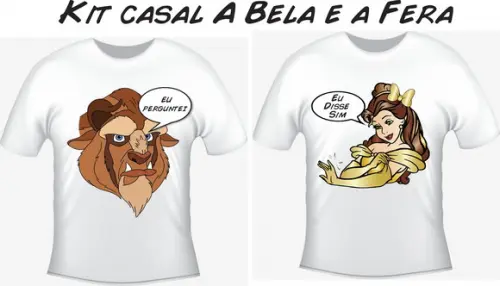 Camiseta a Bela e a Fera Kit com 02 - Casal Noivos Noivado
