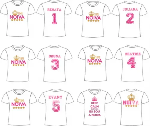 Camisetas Kit/ 06 - Time da Noiva - Chá de Panela - Noivado