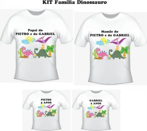 Camiseta Dinossauro Baby - Kit Com 04 - Festa Família