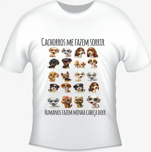 Camiseta Adulto Infantil Doguinhos Cachorros