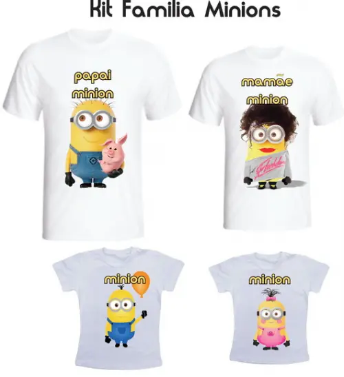 Camiseta Minions Kit /04 Camisetas - Infantis e Adulto