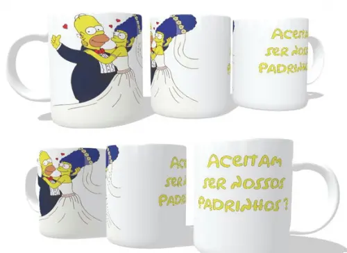 Caneca Convite Aceitam Ser Nossos Padrinhos? Homer e Marge