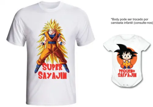 Camiseta e Body Sayajin Pai e Pequeno Sayajin Dragon Ball Z
