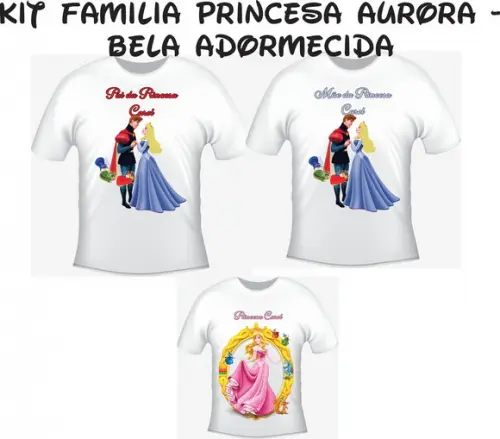 Camiseta Aurora Bela Adormecida Kit C/03 Mãe, Pai, Filha