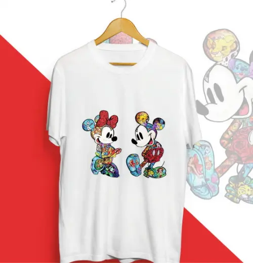 Camiseta Mickey e Minnie Pop Art