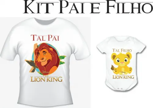 Camiseta Tal Pai - Tal Filho Simba e Mufasa Rei Leão kit c/2