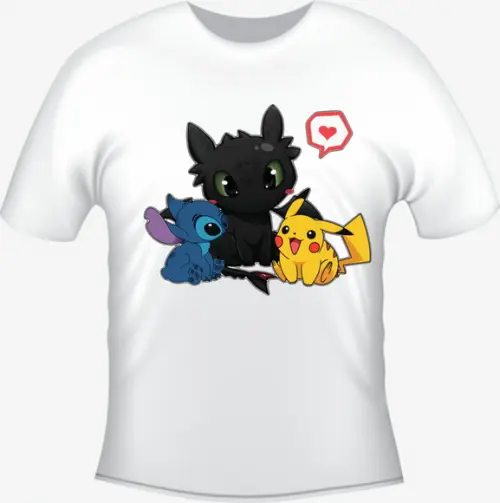 Camiseta P.i.k.a.c.h.u Banguela E Stitch