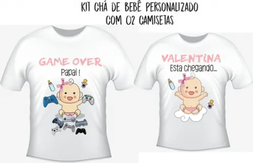 Camiseta Chá De Bebê - Kit/02 Camisetas Papai Game Over Girl