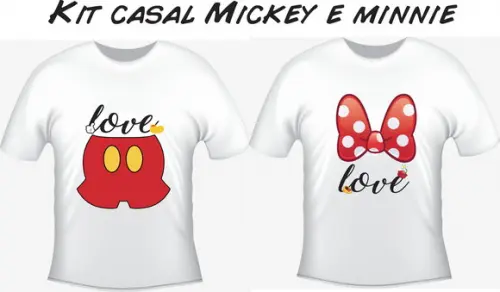 Camiseta Casal - Mickey E Minnie Love Ícones - Kit C/2