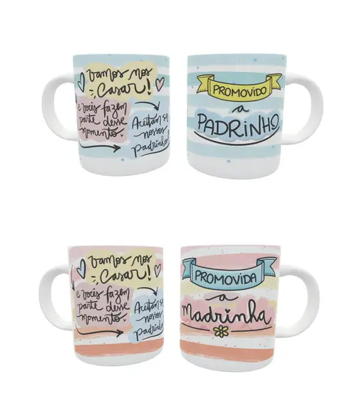 Caneca Promovido a Kit c/02 Padrinho - Madrinha