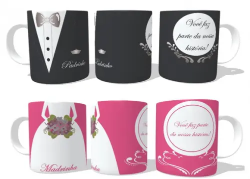 Caneca Madrinha e Padrinho Casamento Kit c/02 Agradecimento
