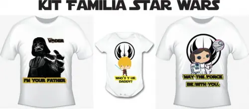 Camiseta Kit Família Star Wars 2 Camisetas e Um Body Bebê