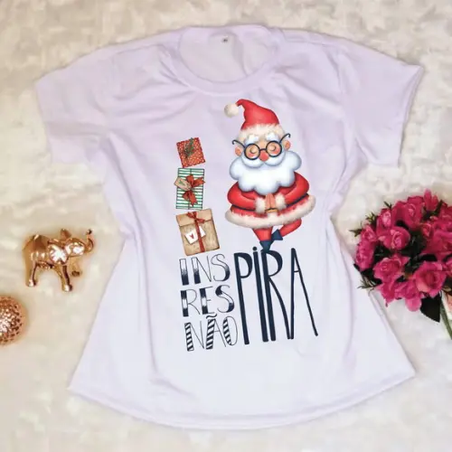 Camiseta Natal Respira Inspira Não Pira Papa Noel