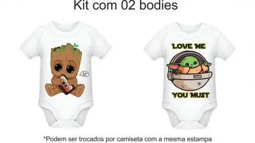 Body Para Bebê Baby Yoda E Baby Groot - Contém 02