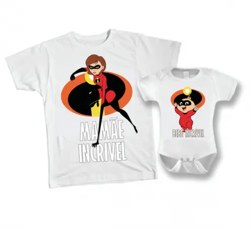 Camiseta e Body Mamãe e Bebê Incrível Kit com 02