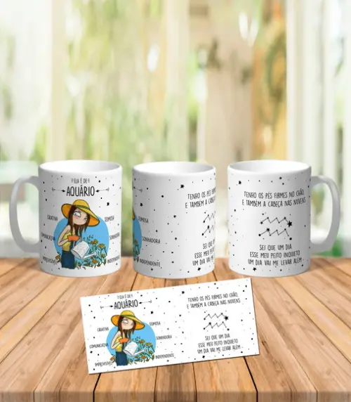Caneca Ela é de Aquário - Signos
