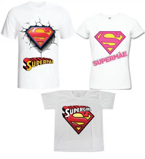 Camiseta Super Pai - Super Mãe Super Girl Kit /03 Camisetas